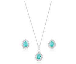 Conjunto prata 925 gota cravejada feminino não é banhado, mas sim prata maciça com Zircônia Verde Esmeralda