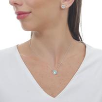 Conjunto Prata 925 Kit Coração Cravejado Azul Feminino 45cm
