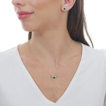 Conjunto Prata 925 Kit Coração Cravejado Verde Feminino 45cm Conjunto Prata 925 Kit Coração Cravejado Verde Feminino 45cm