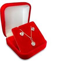 Conjunto Prata 925 Legítima Gargantilha 40cm e Brinco Ponto de Luz Coração Cordão Corrente Feminina