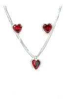 Conjunto Prata 925 Ponto Luz Colar Brinco Coração Vermelho