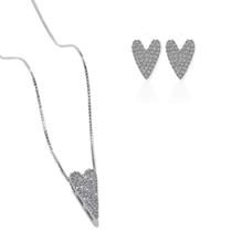 Conjunto Prata Coração Alongado Cravejado Conjunto Prata Coração Alongado Cravejado