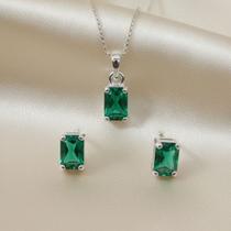 Conjunto prata pedras retangulares