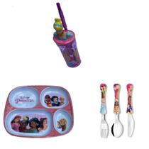 Conjunto Prato com Divisoria Copo 3D talheres PRINCESAS - NT