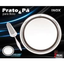 Conjunto Prato para Bolo Sobremesa em Aço Inox com espátula Pantheon