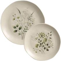 Conjunto Prato Raso 26,5cm e Prato de Sobremesa 19,5cm Cerâmica Orgânico Ammi Floral Porto Brasil