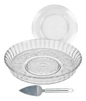 Conjunto Prato Sobremesa Boleira Espatula Pudim Bolo Servir