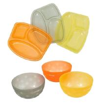 Conjunto Pratos com Divisórias e Tijelas Coloridas Clingo