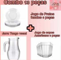 Conjunto Pratos Fundos + Jarra Tango SM 750ml + Jogo de Copos Americano Combo 13 pçs Conjunto Pratos Fundos + Jarra Tango SM 750ml + Jogo de Copos Americano Combo 13 pçs