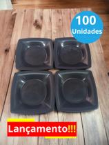 Conjunto pratos plástico preto com 100 unidades, eventos festas e renovação de cozinha