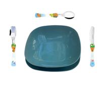 Conjunto Pratos Raso E Fundo Com Talheres Capivara - Azul Conjunto Pratos Raso E Fundo Com Talheres Capivara - Azul