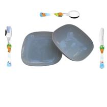 Conjunto pratos raso e fundo com talheres CAPIVARA - Bege Conjunto pratos raso e fundo com talheres CAPIVARA - Bege