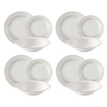 Conjunto Pratos Raso Fundo Sobremesa Cerâmica Branco 12Pçs