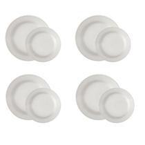 Conjunto Pratos Raso Sobremesa Cerâmica Perla Branco 8Pçs