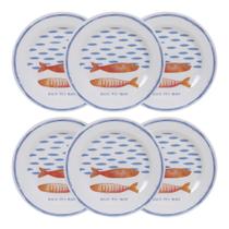 Conjunto Pratos Sobremesa Família Melamina Resistente Peixe
