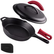 Conjunto pré-temperado de frigideira de ferro fundido Cuisinel de 10 polegadas com tampa Conjunto pré-temperado de frigideira de ferro fundido Cuisinel de 10 polegadas com tampa