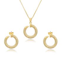 Conjunto Prego Cravejado Zircônias Folheado Ouro 18k