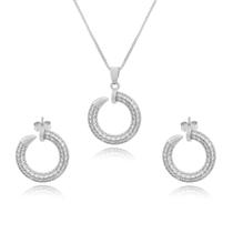 Conjunto Prego Cravejado Zircônias Folheado Ródio Branco