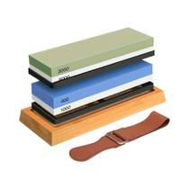 Conjunto Premium De Afiador De Facas 4 Lados Grit 400/1000 3000/8000 Com Base De Bambu Kit De Pedra