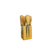 Conjunto Premium de Facas para Queijos 4 Peças com Suporte Magnético em Madeira, Lâminas Anti-Oxidantes