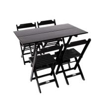 Conjunto Premium De Mesa Dobravel De Madeira 1,20x70 Com 4 Cadeiras Preto - Preto Conjunto Premium De Mesa Dobravel De Madeira 1,20x70 Com 4 Cadeiras Preto - Preto