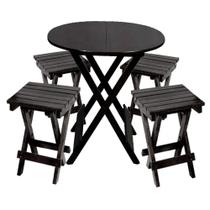 Conjunto Premium De Mesa Dobrável De Madeira 60cm Redondo Com 4 Banquinhos Dobráveis Preto Conjunto Premium De Mesa Dobrável De Madeira 60cm Redondo Com 4 Banquinhos Dobráveis Preto