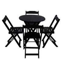Conjunto Premium de Mesa Dobravel de Madeira 60cm Redondo com 4 Cadeiras Preto