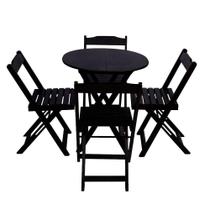 Conjunto Premium De Mesa Dobravel De Madeira 60cm Redondo Com 4 Cadeiras Preto - Preto Conjunto Premium De Mesa Dobravel De Madeira 60cm Redondo Com 4 Cadeiras Preto - Preto