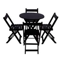 Conjunto Premium De Mesa Dobrável De Madeira 70cm Redondo Com 4 Cadeiras Preto Conjunto Premium De Mesa Dobrável De Madeira 70cm Redondo Com 4 Cadeiras Preto