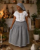 Conjunto preta velha 3 peças (camisú + saia + lenço) tamanho:ggcor:preto e branco Conjunto preta velha 3 peças (camisú + saia + lenço) tamanho:ggcor:preto e branco