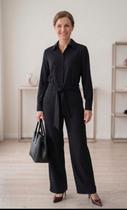 Conjunto Preto, Calça e Camisa, Alfaiataria, Cinto em Tecido, Panda Moda-TamP- BM1367P Conjunto Preto, Calça e Camisa, Alfaiataria, Cinto em Tecido, Panda Moda-TamP- BM1367P