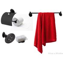 Conjunto preto fosco em inox de Acessorios para Banheiro, porta tolha, sabonete e papel