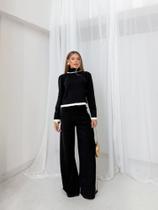 Conjunto Preto Tricot Pantalona Modal Marcela Listrado Conjunto Preto Tricot Pantalona Modal Marcela Listrado
