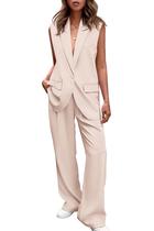 Conjunto PRETTYGARDEN Colete Decote V Sem Mangas Calça Pantalona Bege G