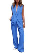 Conjunto PRETTYGARDEN Colete Sem Mangas Calça Pantalona Azul P Conjunto PRETTYGARDEN Colete Sem Mangas Calça Pantalona Azul P