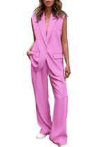 Conjunto PRETTYGARDEN Feminino 2 Peças Colete e Blazer Rosa XL Conjunto PRETTYGARDEN Feminino 2 Peças Colete e Blazer Rosa XL