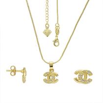 Conjunto PRI Style Folheado A Ouro 18K Antialérgico Com Brincos E Pingente Conjunto PRI Style Folheado A Ouro 18K Antialérgico Com Brincos E Pingente