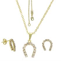 Conjunto PRI Style Folheado A Ouro 18K Antialérgico De Strass Em Forma De Ferradura Conjunto PRI Style Folheado A Ouro 18K Antialérgico De Strass Em Forma De Ferradura