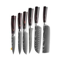 Conjunto Profissional De Facas De Cozinha Damasco: Faca De Desossar, Cutelo De Carne E Santoku Com