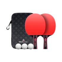 Conjunto Profissional De Raquetes De Tênis De Mesa 2 Peças Com 3 Bolas 40 plus E Estojo De