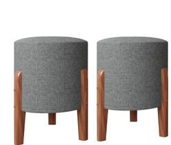 Conjunto Puff Sala Banqueta Redondo Dallas Pés em Madeira-Cores Conjunto Puff Sala Banqueta Redondo Dallas Pés em Madeira-Cores