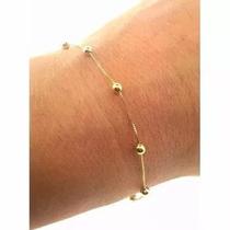 Conjunto Pulseira Adulto Ouro 18k Brinco Bola 4mm