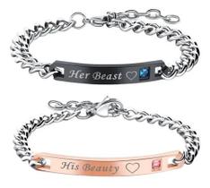 Conjunto Pulseira Casal Beauty Beast Banho Ouro Rosê E Ródio Negro Conjunto Pulseira Casal Beauty Beast Banho Ouro Rosê E Ródio Negro