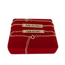 Conjunto Pulseira com nome Namorados, casal Folheada a Ouro