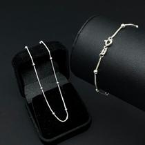 Conjunto Pulseira Tornozeleira Feminina Bolinha Elo Prata 925 Veneziana Cor Prata 925 Legítima Diâmetro 24 cm Conjunto Pulseira Tornozeleira Feminina Bolinha Elo Prata 925 Veneziana Cor Prata 925 Legítima Diâmetro 24 cm
