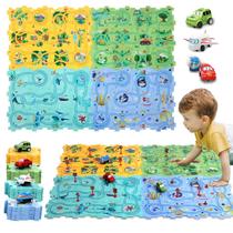 Conjunto Puzzle Racer Car Track Ubegger Kids com Roadmap 100 unidades