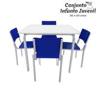 Conjunto QUADRADO c/ 04 Cadeiras - MDF BRANCO - INFANTO-JUVENIL 06 a 09 Anos - MR PLAST - 41094