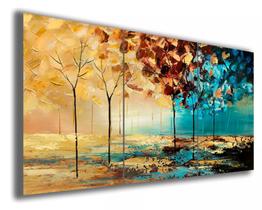 Conjunto Quadro Abstrato Floresta Árvores Dourado"