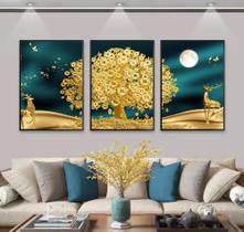 Conjunto Quadro Árvore Da Prosperidade Gold"