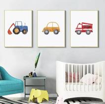 Conjunto Quadro Carrinhos Azuis Infantil"